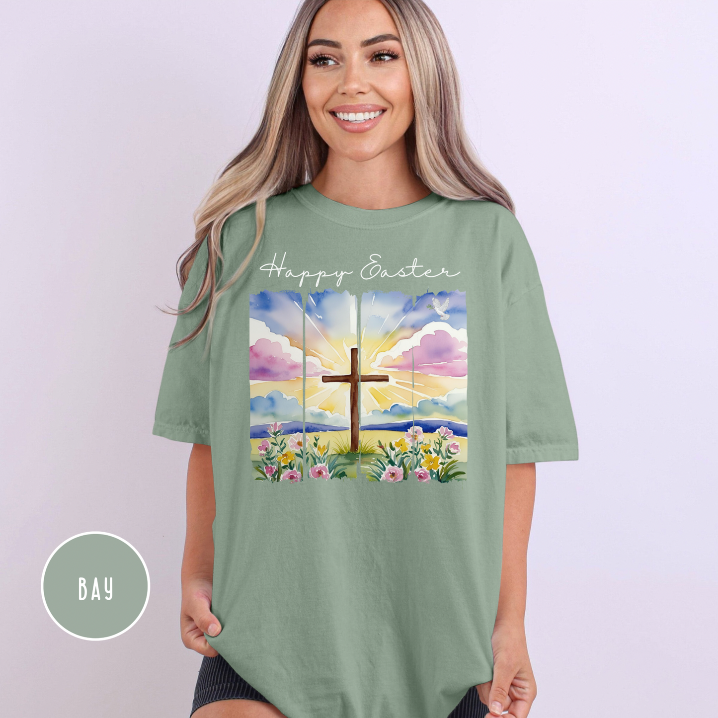 Happy Easter Shirt - Comfort Colors, Faith, Spring, Christian, Church, Jesus, Free Shipping, Paint Strip Design (33)