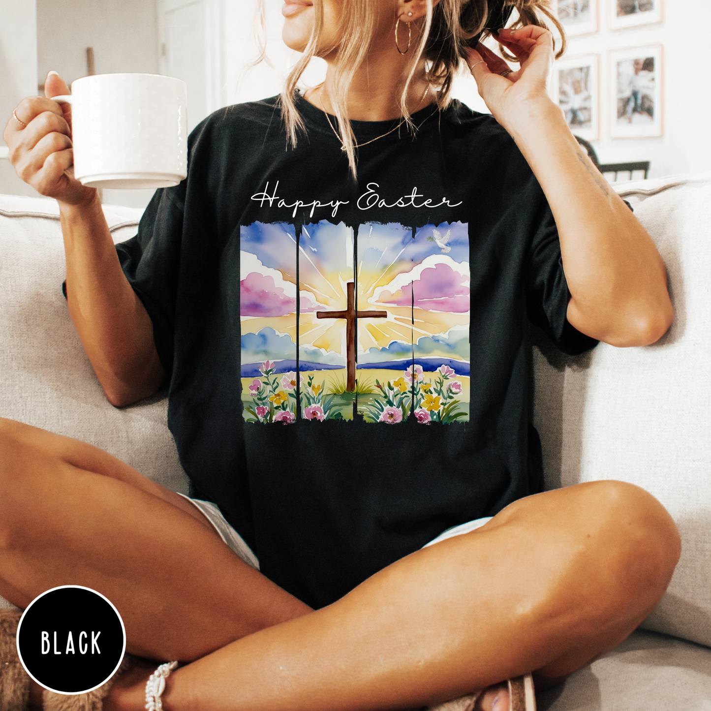 Happy Easter Shirt - Comfort Colors, Faith, Spring, Christian, Church, Jesus, Free Shipping, Paint Strip Design (33)