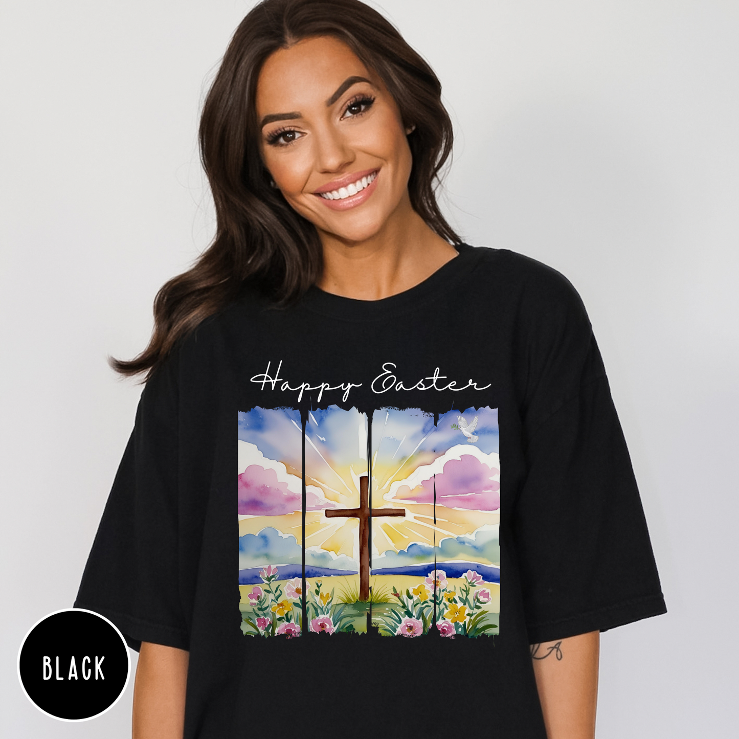 Happy Easter Shirt - Comfort Colors, Faith, Spring, Christian, Church, Jesus, Free Shipping, Paint Strip Design (33)