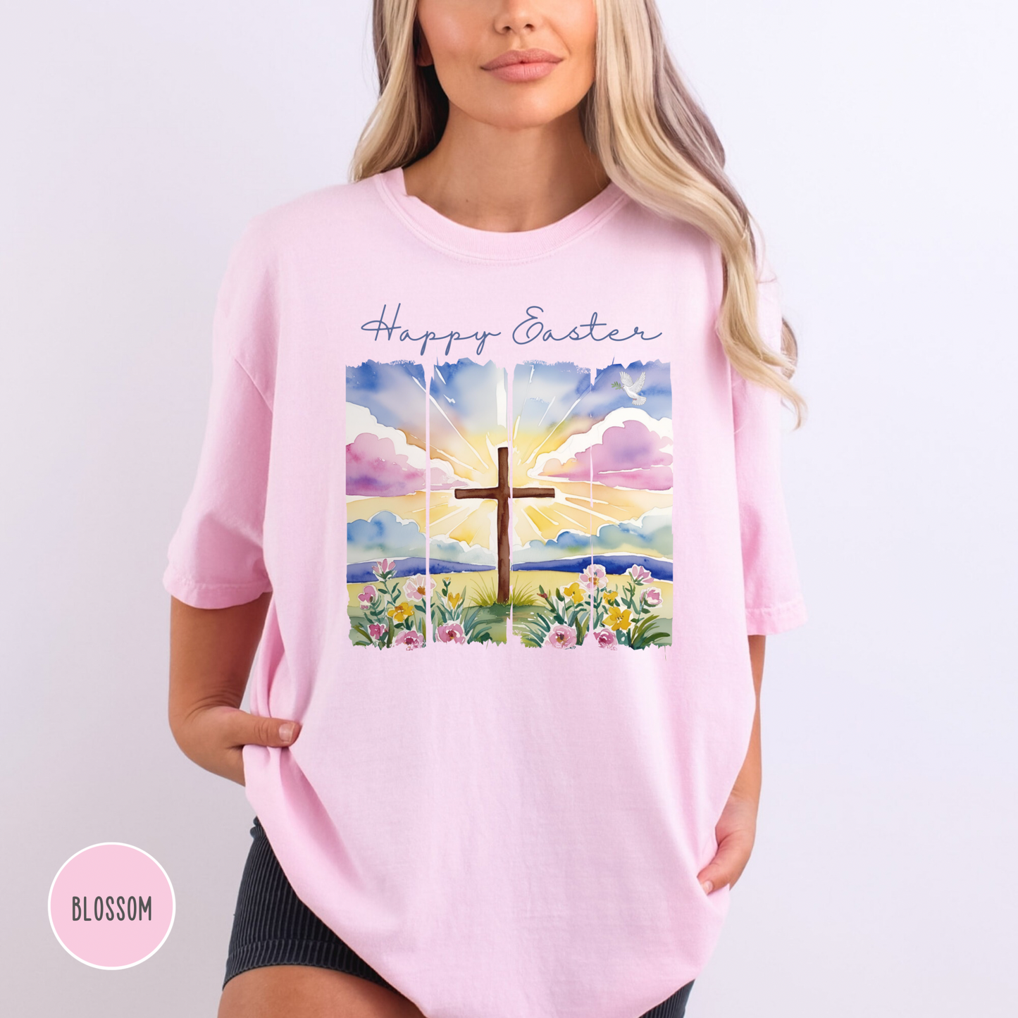 Happy Easter Shirt - Comfort Colors, Faith, Spring, Christian, Church, Jesus, Free Shipping, Paint Strip Design (33)