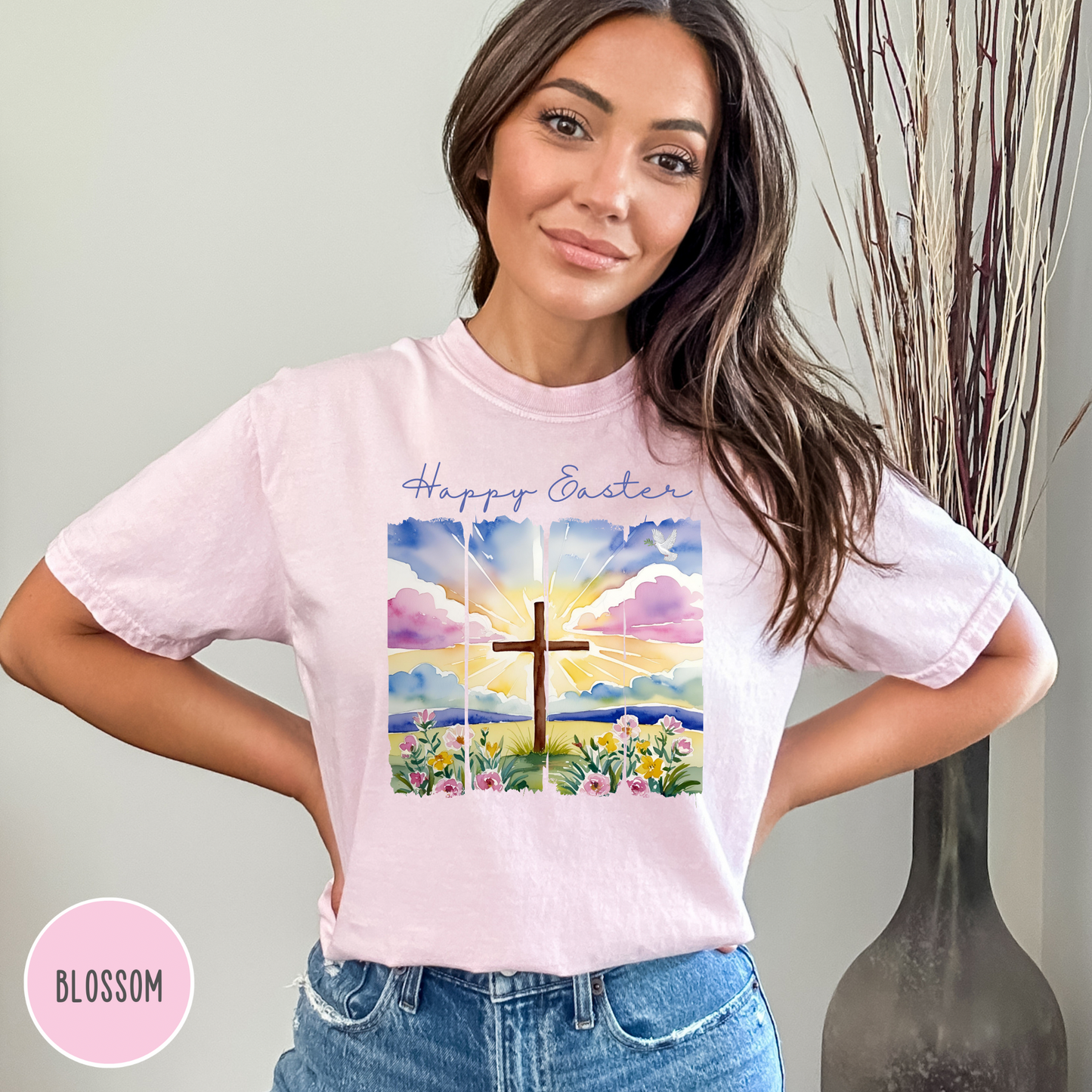 Happy Easter Shirt - Comfort Colors, Faith, Spring, Christian, Church, Jesus, Free Shipping, Paint Strip Design (33)