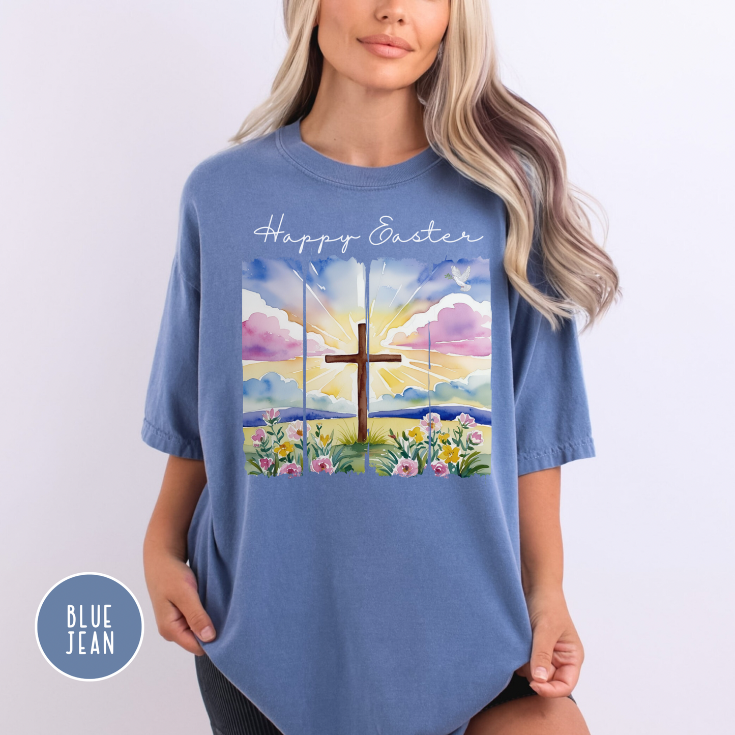 Happy Easter Shirt - Comfort Colors, Faith, Spring, Christian, Church, Jesus, Free Shipping, Paint Strip Design (33)
