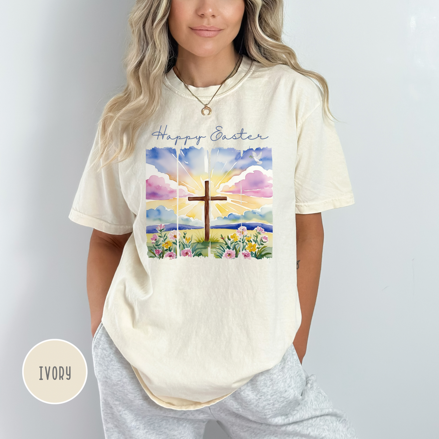 Happy Easter Shirt - Comfort Colors, Faith, Spring, Christian, Church, Jesus, Free Shipping, Paint Strip Design (33)