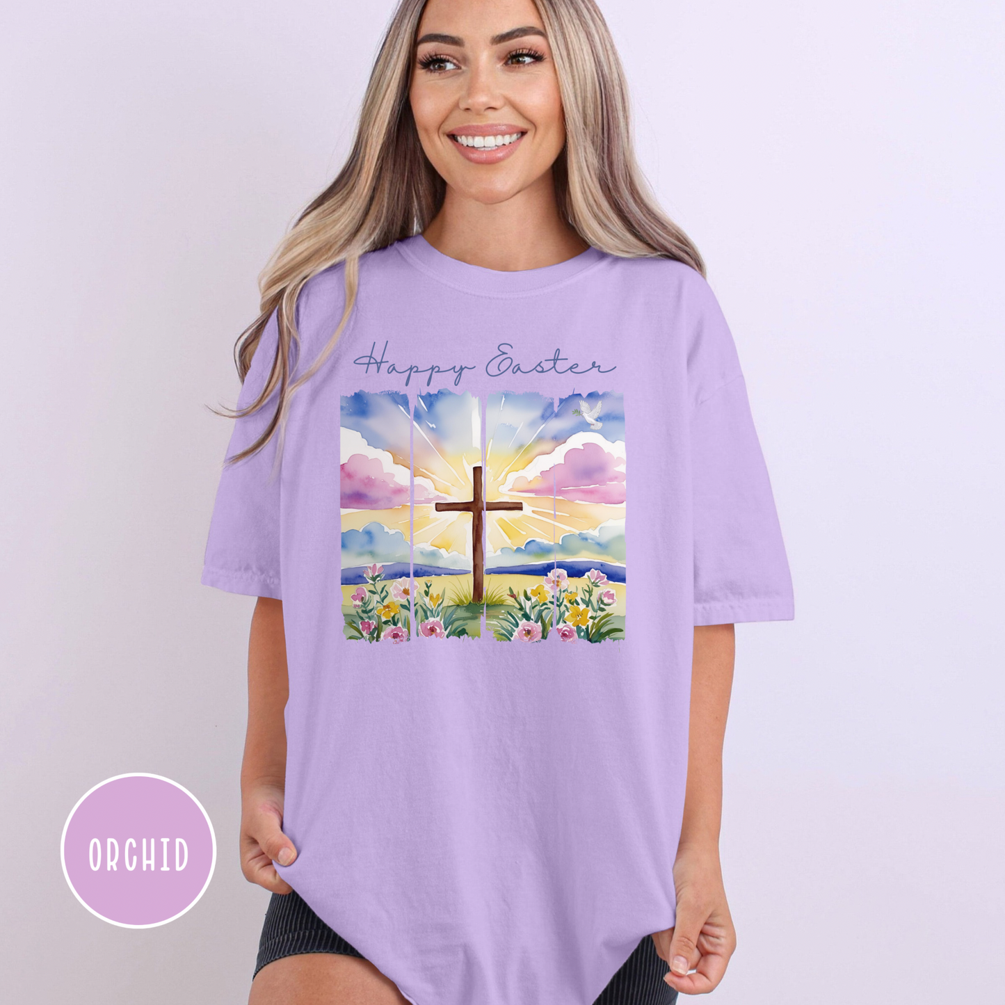 Happy Easter Shirt - Comfort Colors, Faith, Spring, Christian, Church, Jesus, Free Shipping, Paint Strip Design (33)