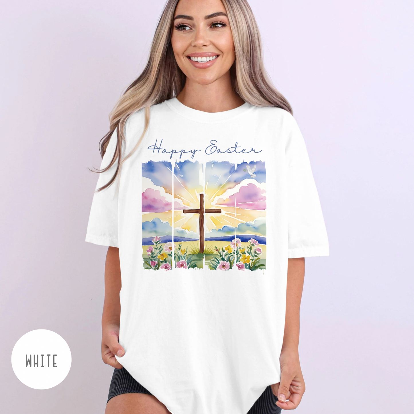 Happy Easter Shirt - Comfort Colors, Faith, Spring, Christian, Church, Jesus, Free Shipping, Paint Strip Design (33)