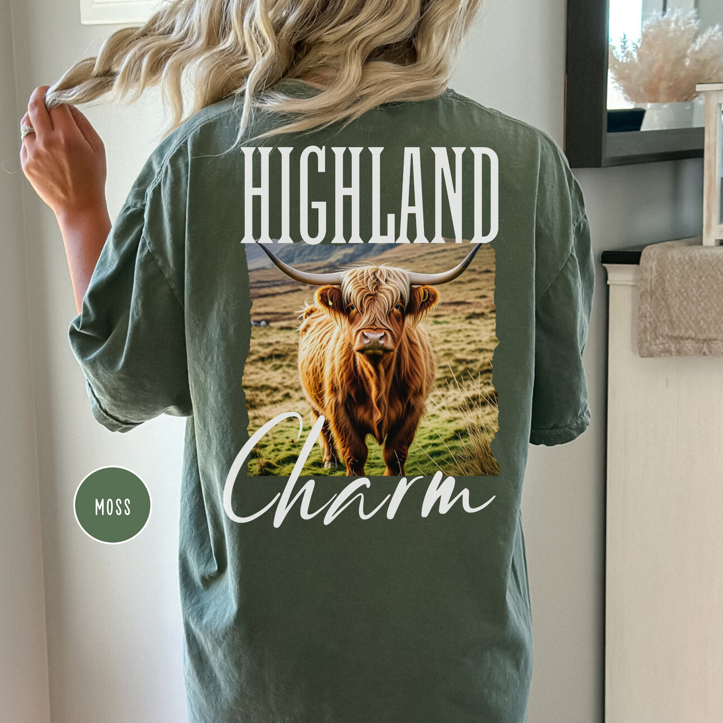 Highland Cow Charm Graphic T-shirt, Comfort Colors, Free Shipping, Western, USA (30)