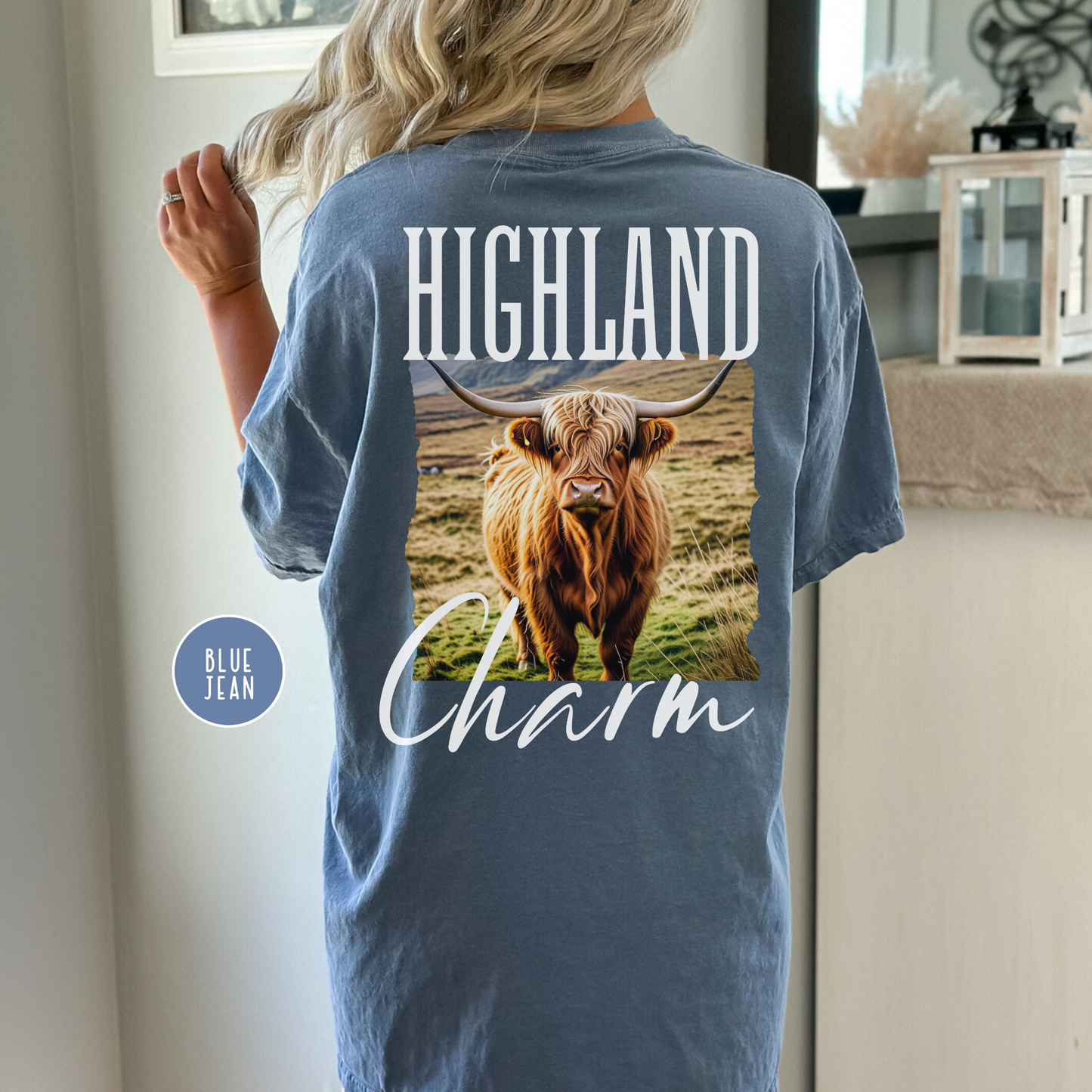 Highland Cow Charm Graphic T-shirt, Comfort Colors, Free Shipping, Western, USA (30)
