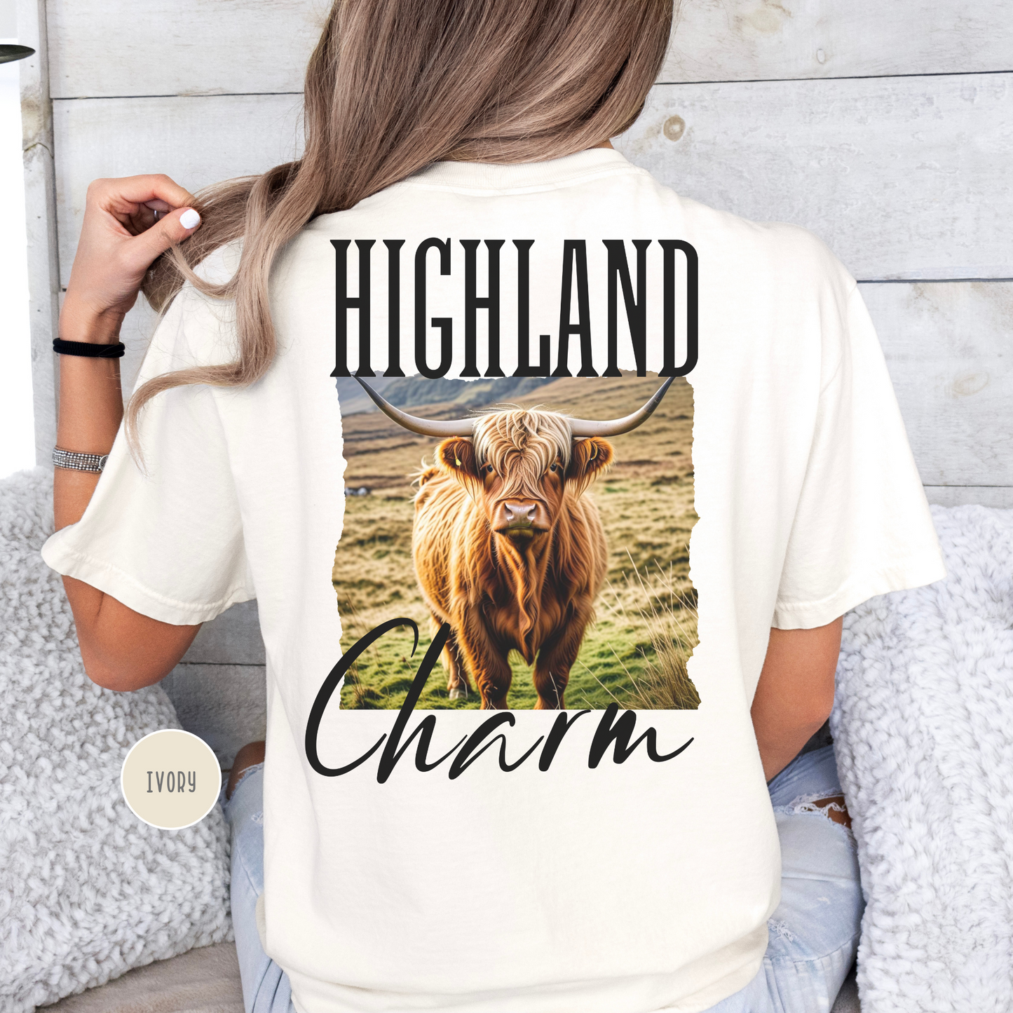 Highland Cow Charm Graphic T-shirt, Comfort Colors, Free Shipping, Western, USA (30)