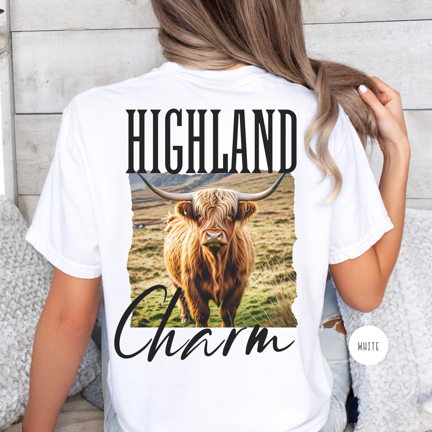 Highland Cow Charm Graphic T-shirt, Comfort Colors, Free Shipping, Western, USA (30)