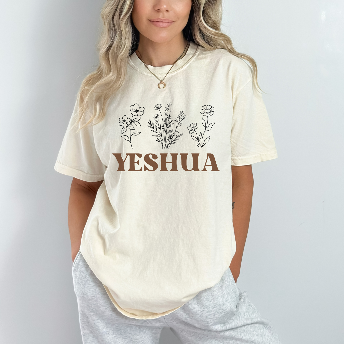 Yeshua Shirt, Christian Tee, Flower Graphic, Faith, Christian Clothing, Church Wear, Gift, Inspirational, Cotton, (05)