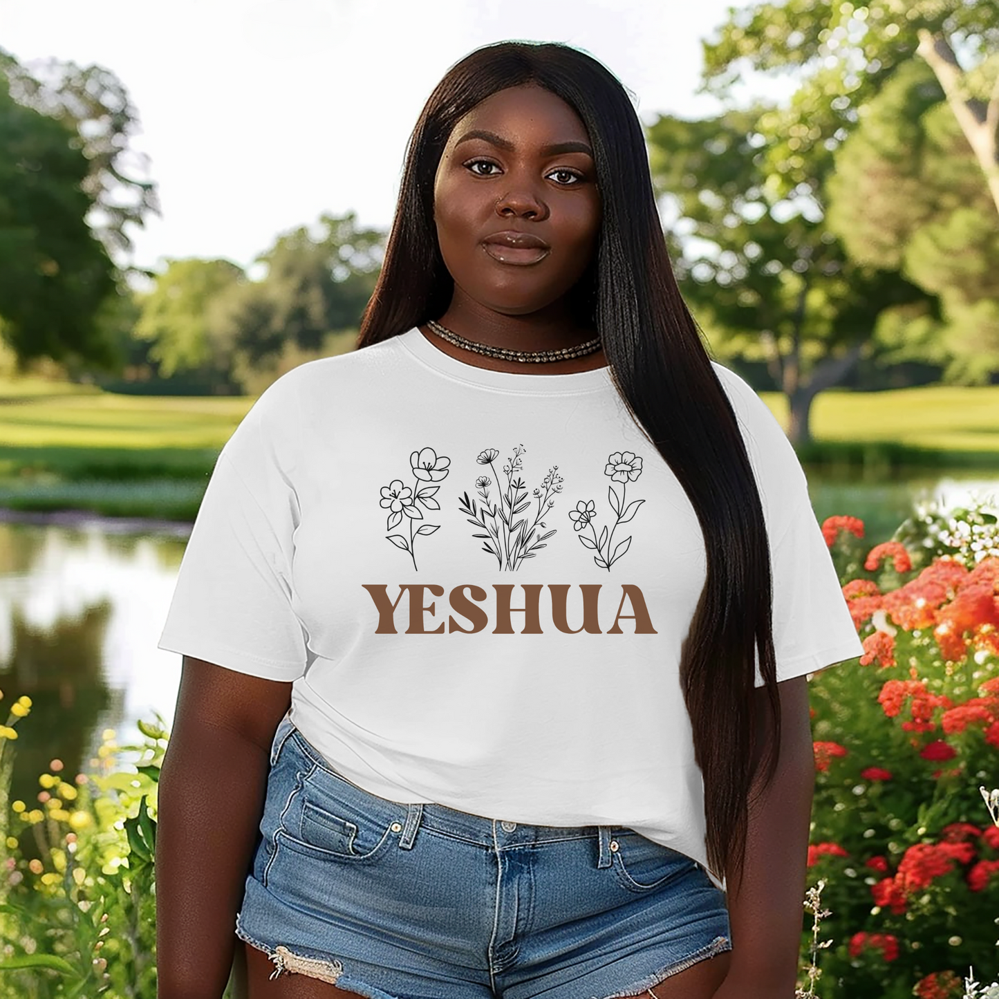 Yeshua Shirt, Christian Tee, Flower Graphic, Faith, Christian Clothing, Church Wear, Gift, Inspirational, Cotton, (05)