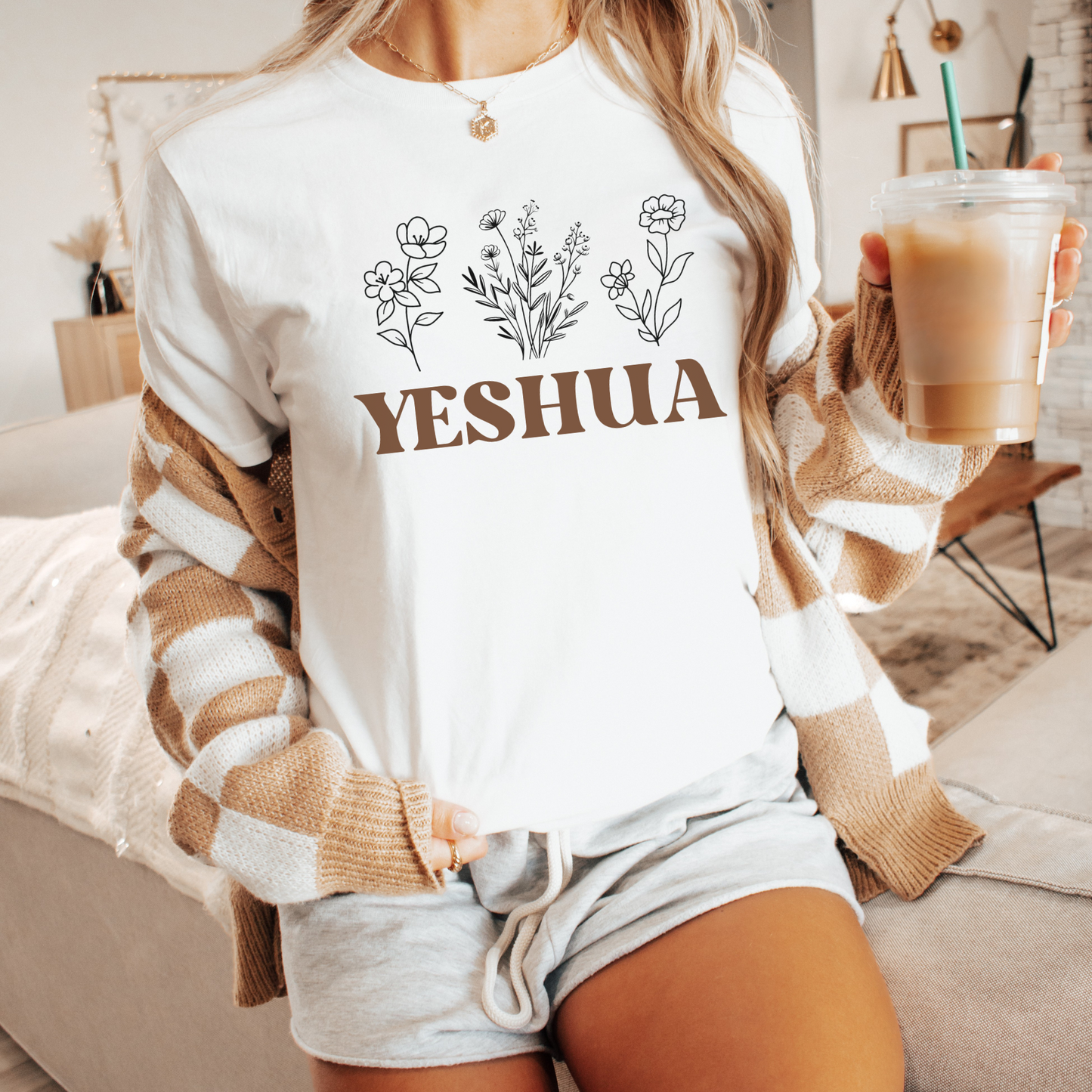 Yeshua Shirt, Christian Tee, Flower Graphic, Faith, Christian Clothing, Church Wear, Gift, Inspirational, Cotton, (05)