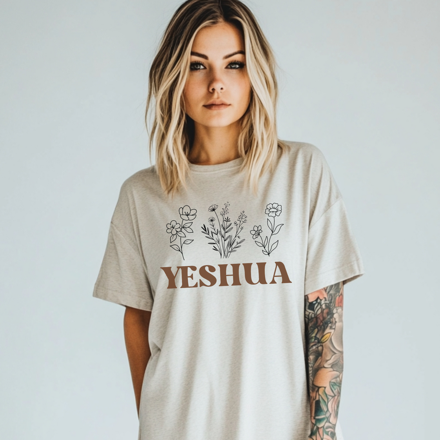 Yeshua Shirt, Christian Tee, Flower Graphic, Faith, Christian Clothing, Church Wear, Gift, Inspirational, Cotton, (05)