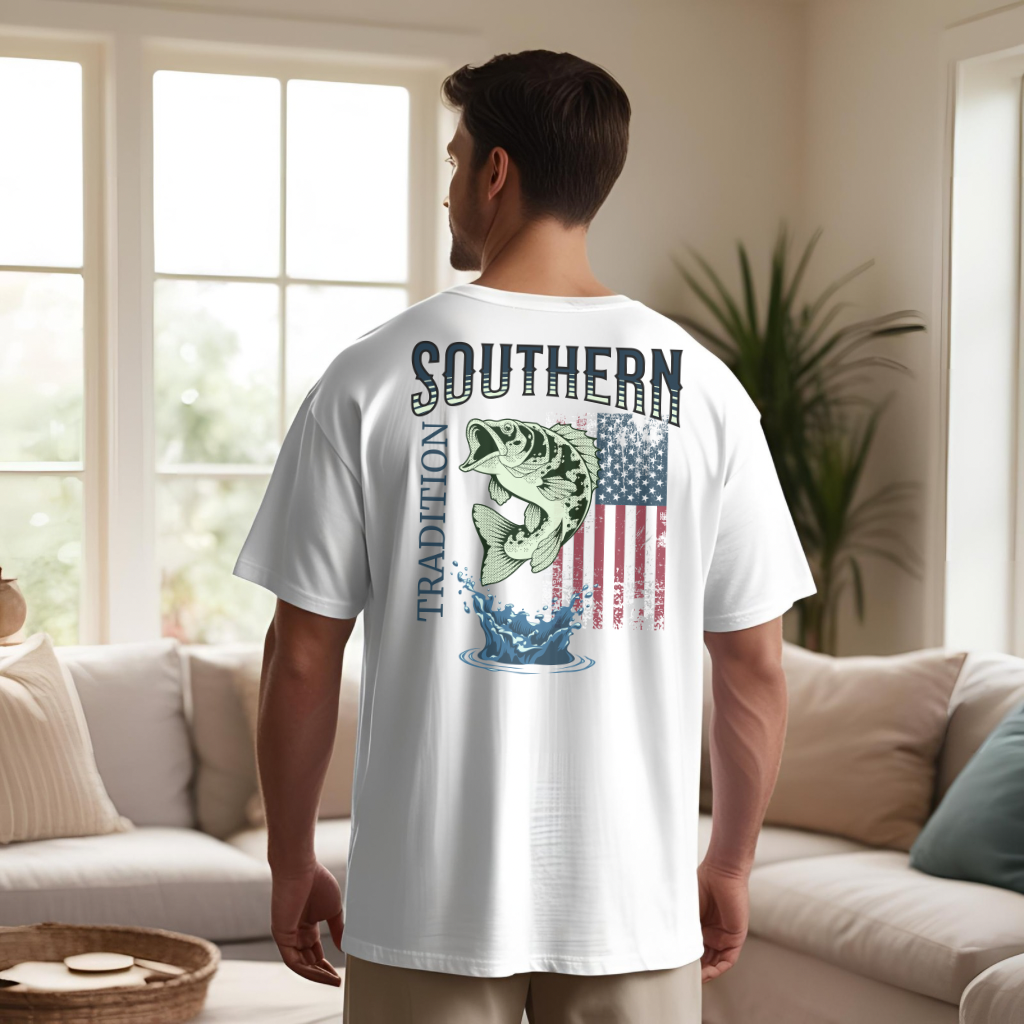 Southern Tradition Fishing Shirt, Fathers Day Gift, US Flag, Bass Fish