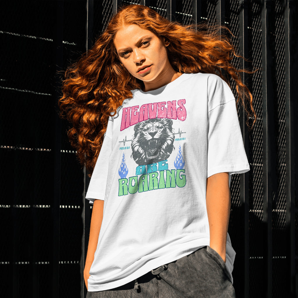 Heavens are Roaring Lion Shirt, Colorful Graphic, Crewneck, Christian Apparel, Faith, Church Wear