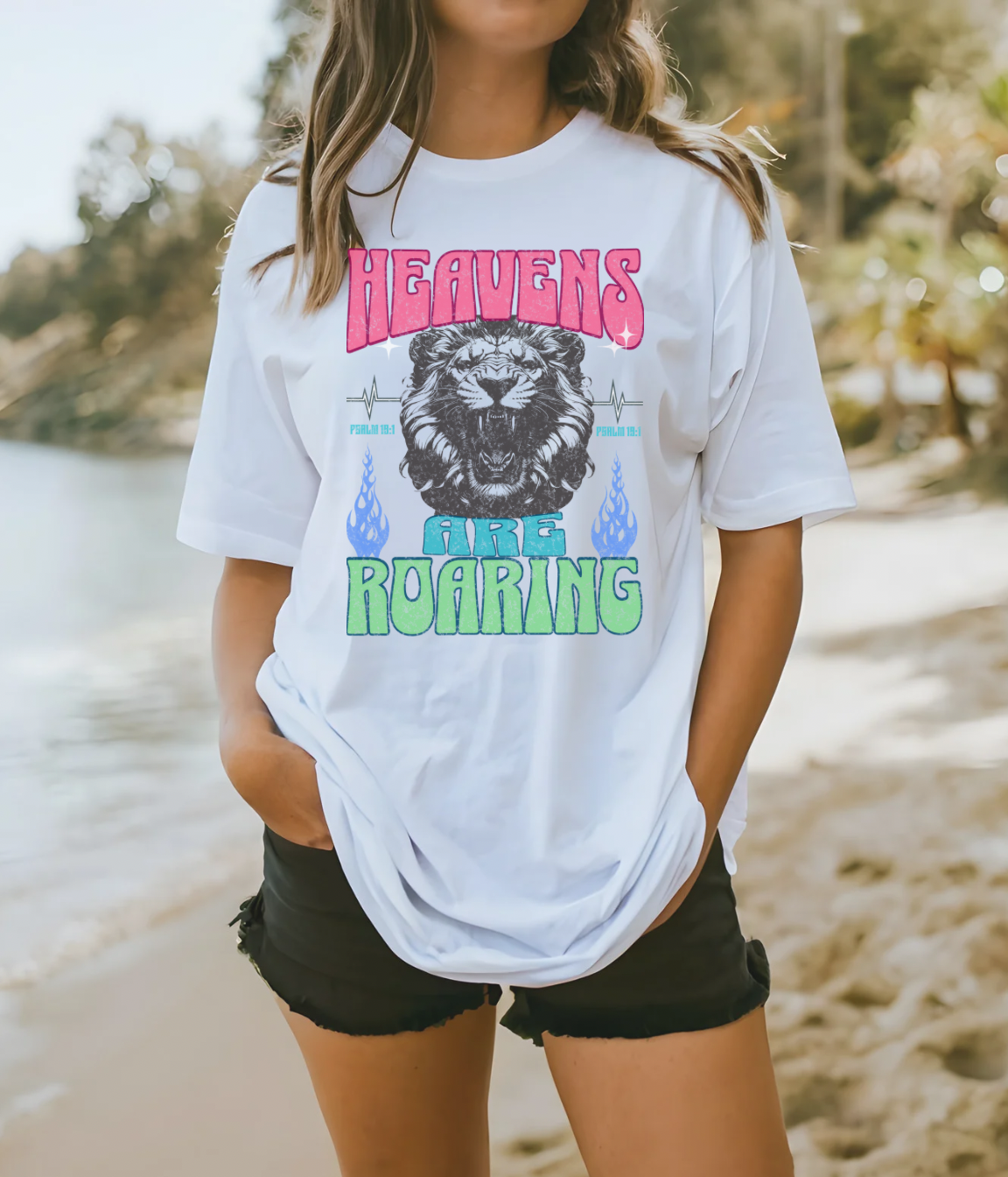 Heavens are Roaring Lion Shirt, Colorful Graphic, Crewneck, Christian Apparel, Faith, Church Wear