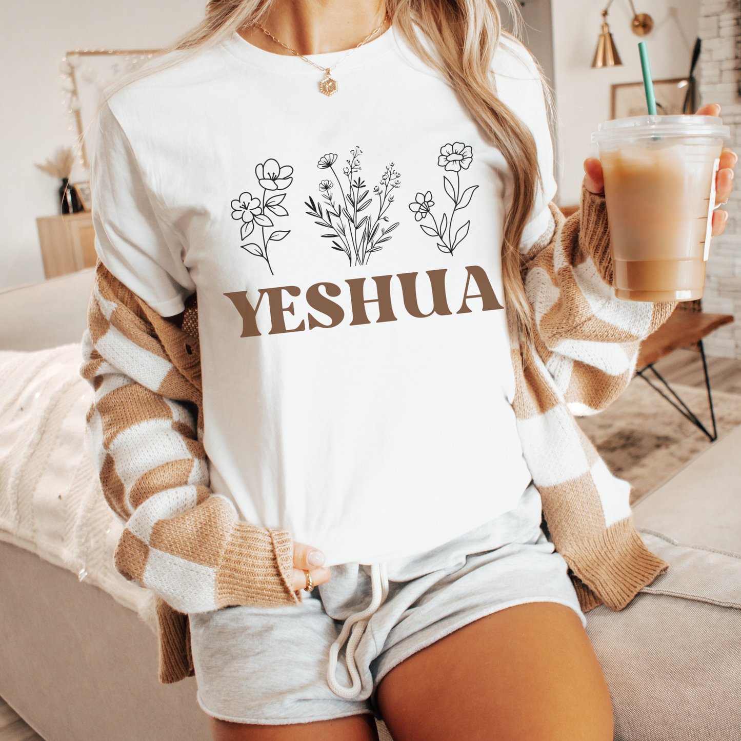 Yeshua Shirt, Christian Tee, Flower Graphic, Faith, Christian Clothing, Church Wear, Gift, Inspirational