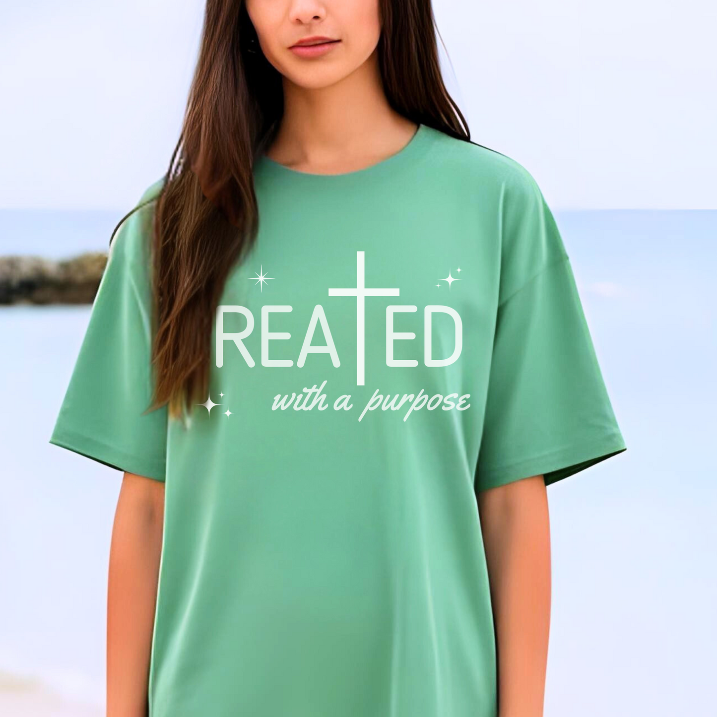 Created With a Purpose, Summer Tee, Graphic Tee, Aesthetic Cross Tee, Soft Cotton Shirt