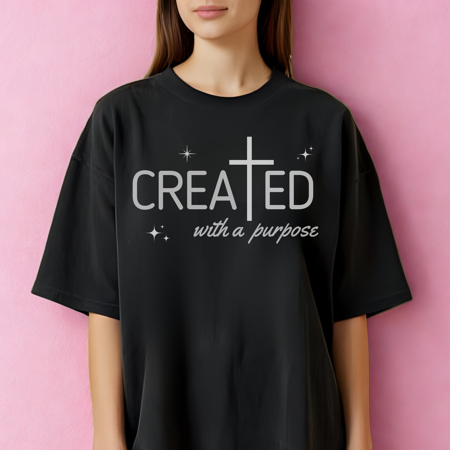 Created With a Purpose, Summer Tee, Graphic Tee, Aesthetic Cross Tee, Soft Cotton Shirt