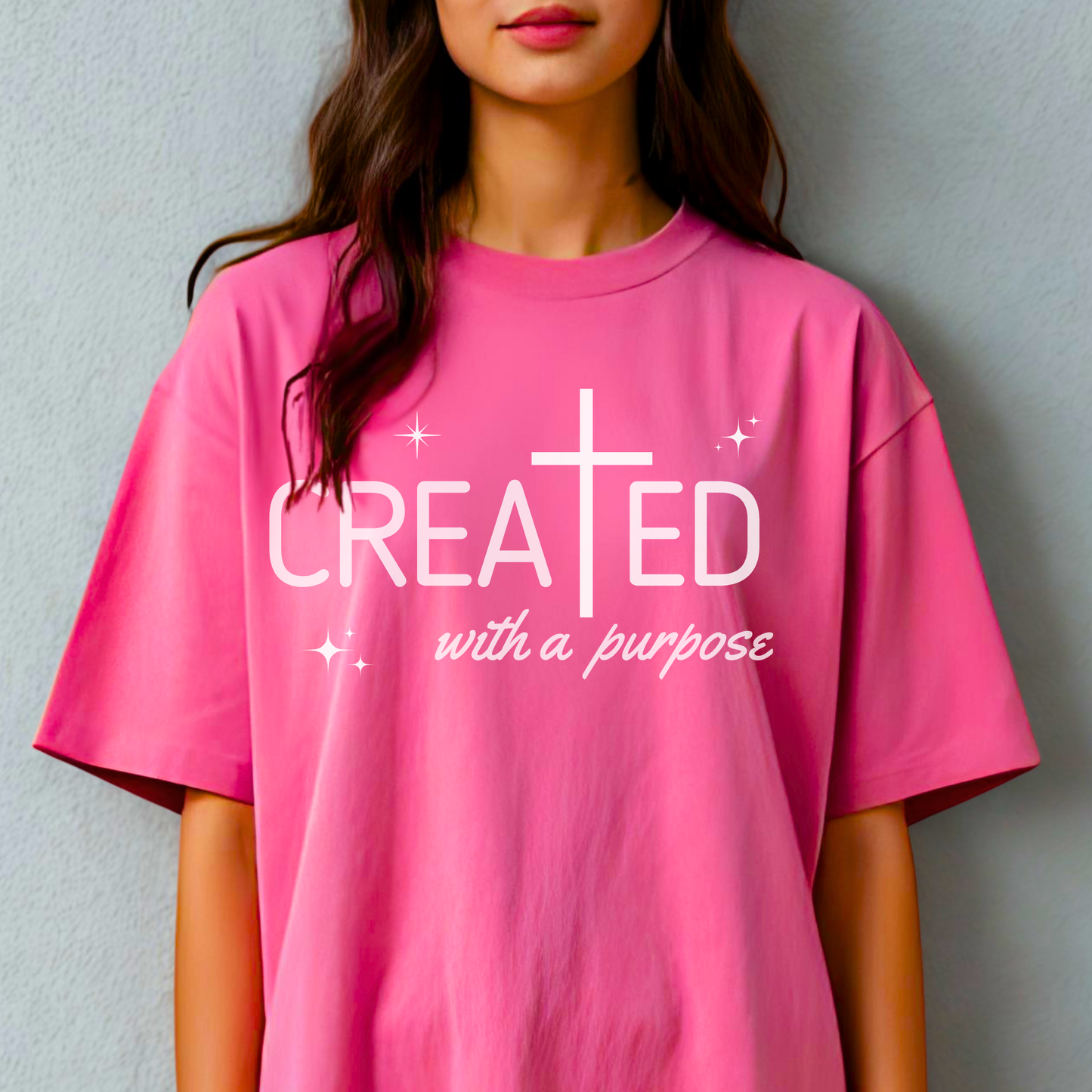 Created With a Purpose, Summer Tee, Graphic Tee, Aesthetic Cross Tee, Soft Cotton Shirt
