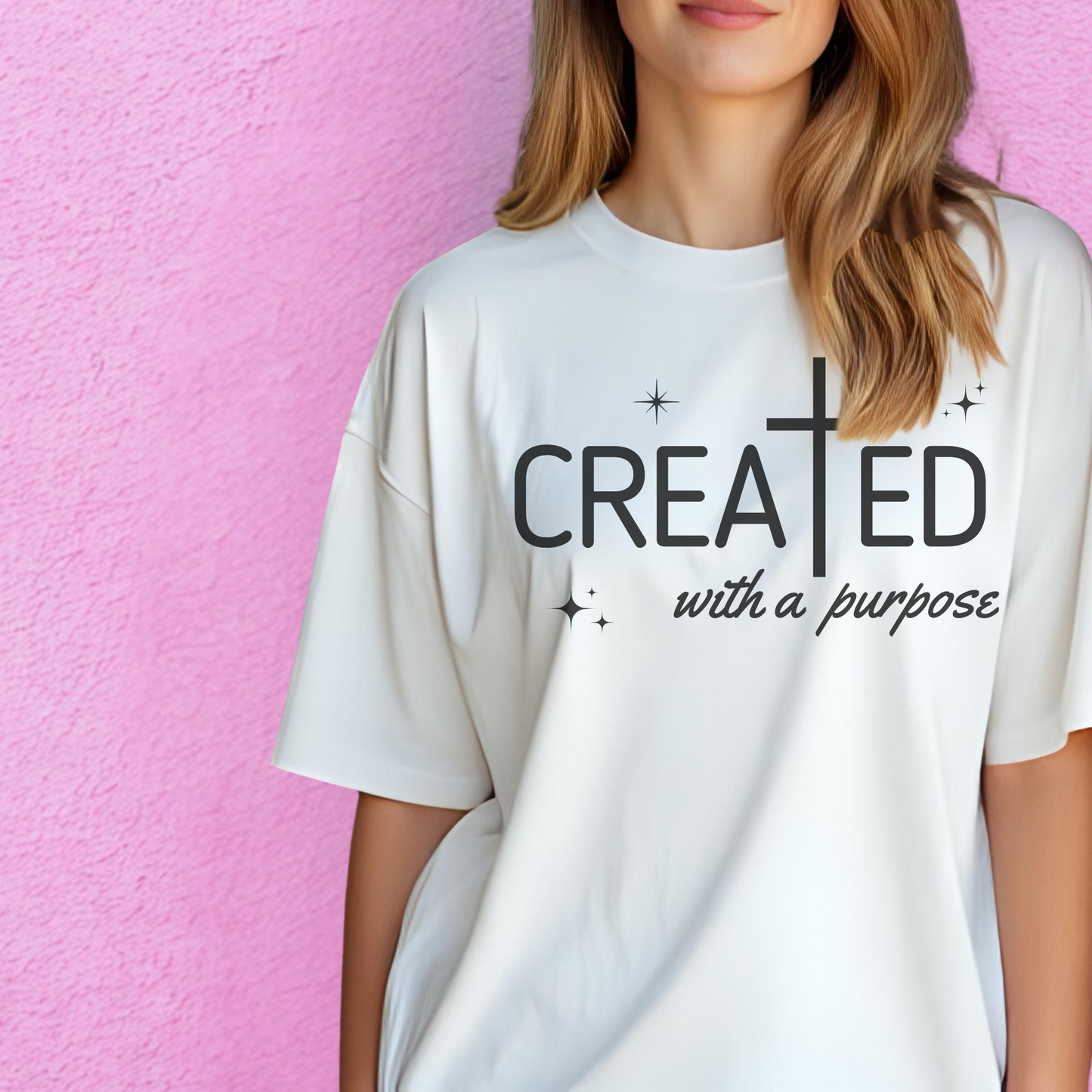 Created With a Purpose, Summer Tee, Graphic Tee, Aesthetic Cross Tee, Soft Cotton Shirt