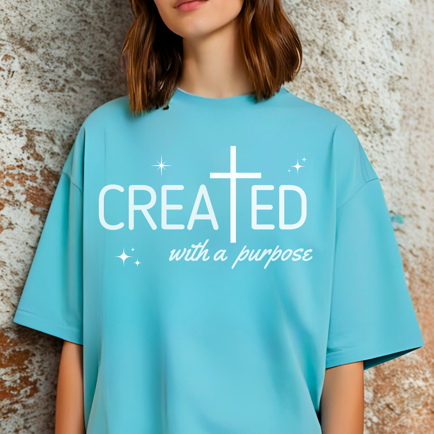 Created With a Purpose, Summer Tee, Graphic Tee, Aesthetic Cross Tee, Soft Cotton Shirt
