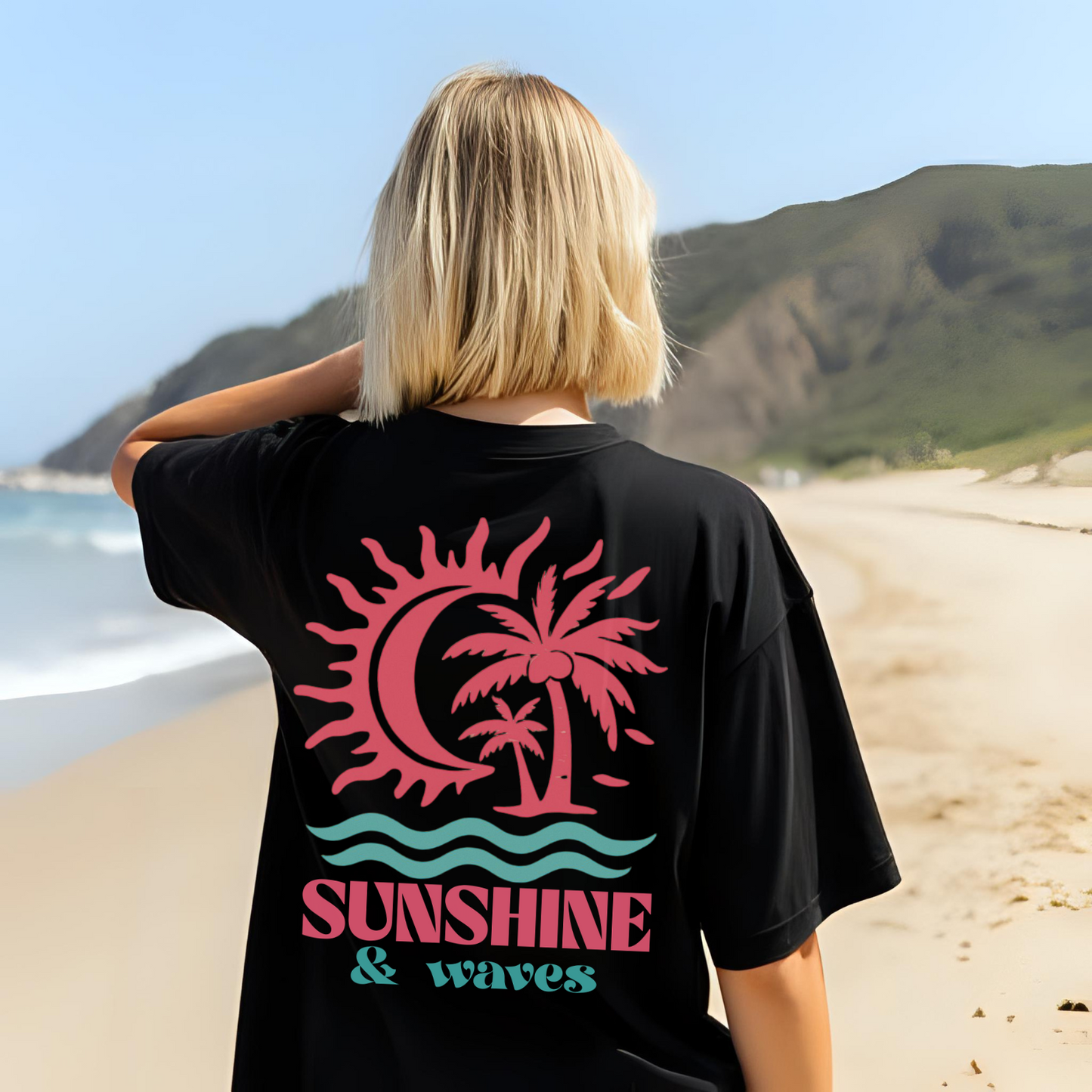 Summer Waves Shirt, Beach, Palm Tree Tee, Summer, Sunshine, Ocean, Tropical, Vacay Tee, Graphic T-Shirt