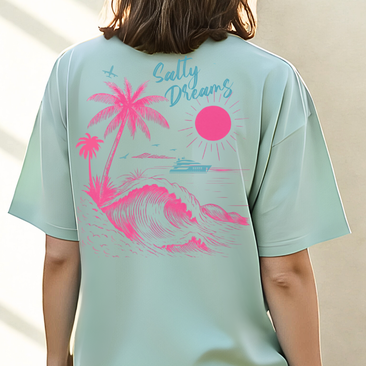 Salty Dreams Shirt, Summer, Ocean, Beach, Dolphin, Palm Tree, Vacation Tee