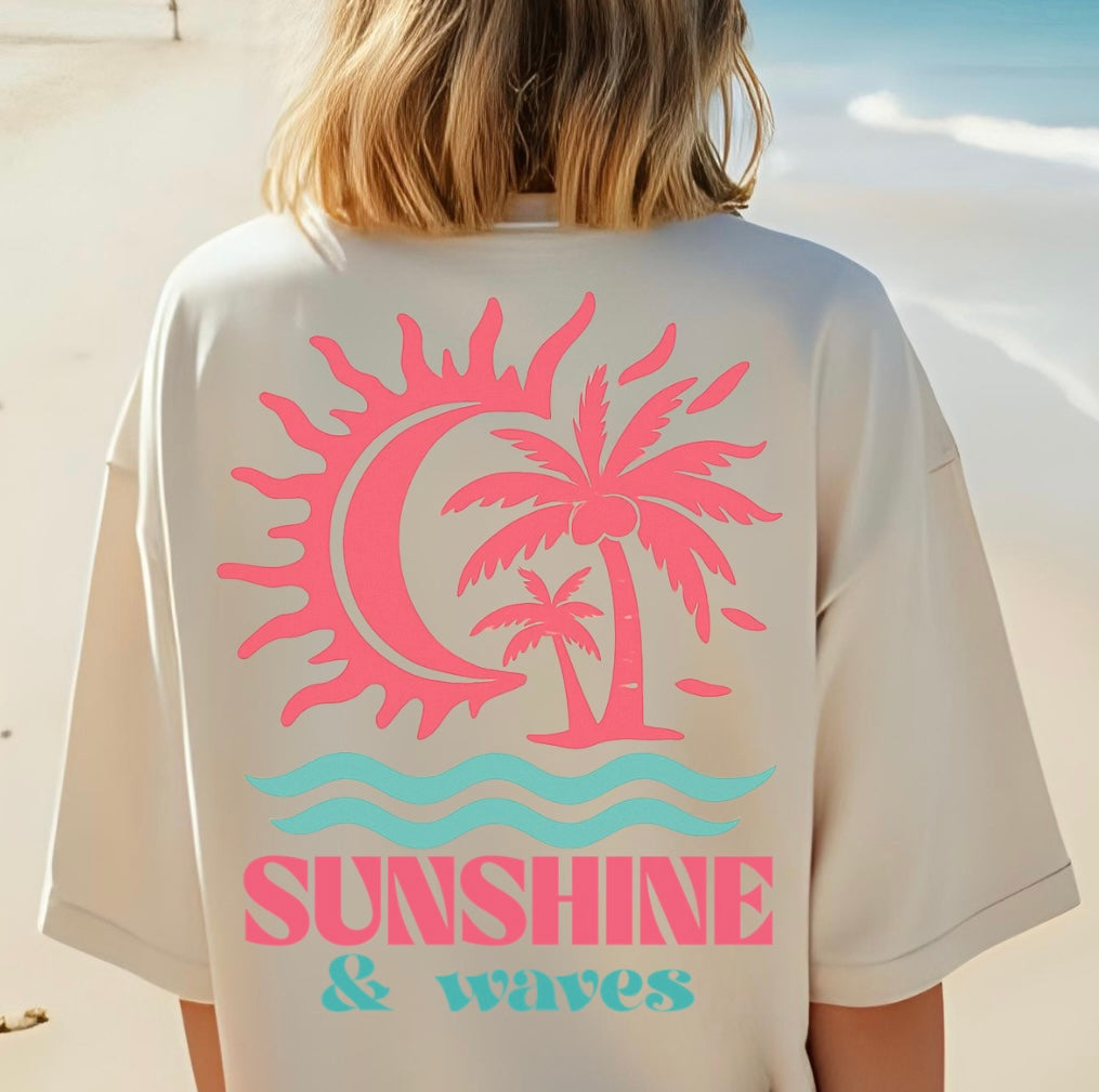 Summer Waves Shirt, Beach, Palm Tree Tee, Summer, Sunshine, Ocean, Tropical, Vacay Tee, Graphic T-Shirt
