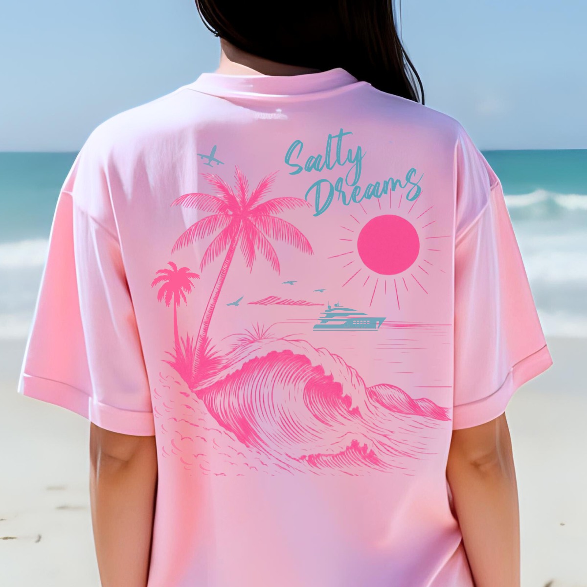 Salty Dreams Shirt, Summer, Ocean, Beach, Dolphin, Palm Tree, Vacation Tee