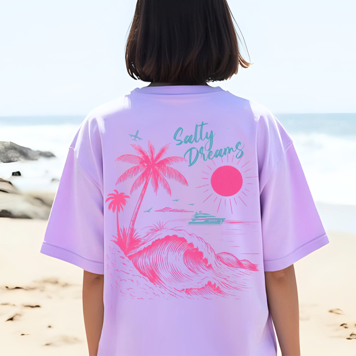 Salty Dreams Shirt, Summer, Ocean, Beach, Dolphin, Palm Tree, Vacation Tee