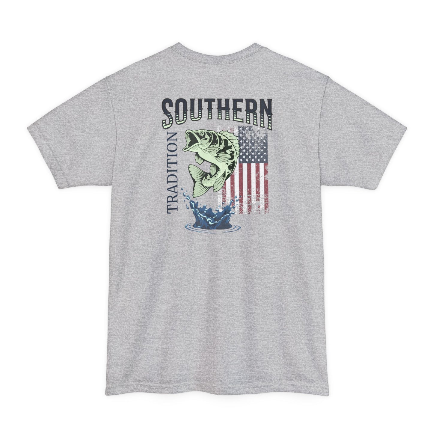 Southern Tradition Fishing Shirt, Big & Tall Size, Fathers Day, Custom Beefy-T, US Flag, Bass Fish (08)
