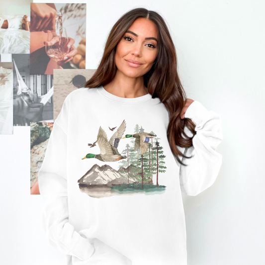 Duck Sweatshirt, Comfort Colors Crew neck, Nature, Outdoors, Duck Hunting, Mallard, Cotton, Trendy, (32)