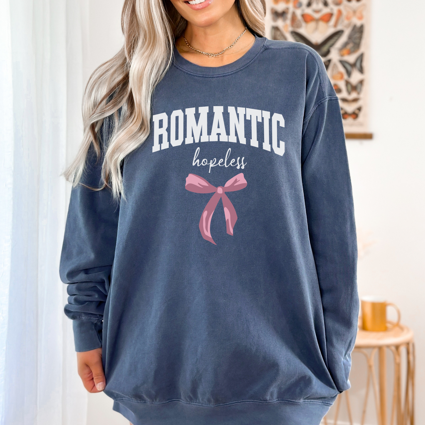 Hopeless Romantic Sweatshirt, Comfort Colors Crew Neck, Free Shipping, Book Lover, Novel Fan, Drama, Gift Trend (19)