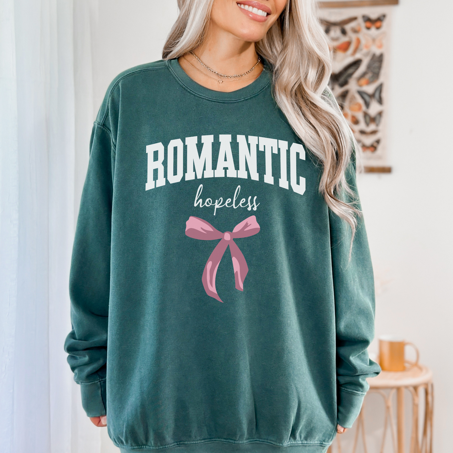 Hopeless Romantic Sweatshirt, Comfort Colors Crew Neck, Free Shipping, Book Lover, Novel Fan, Drama, Gift Trend (19)