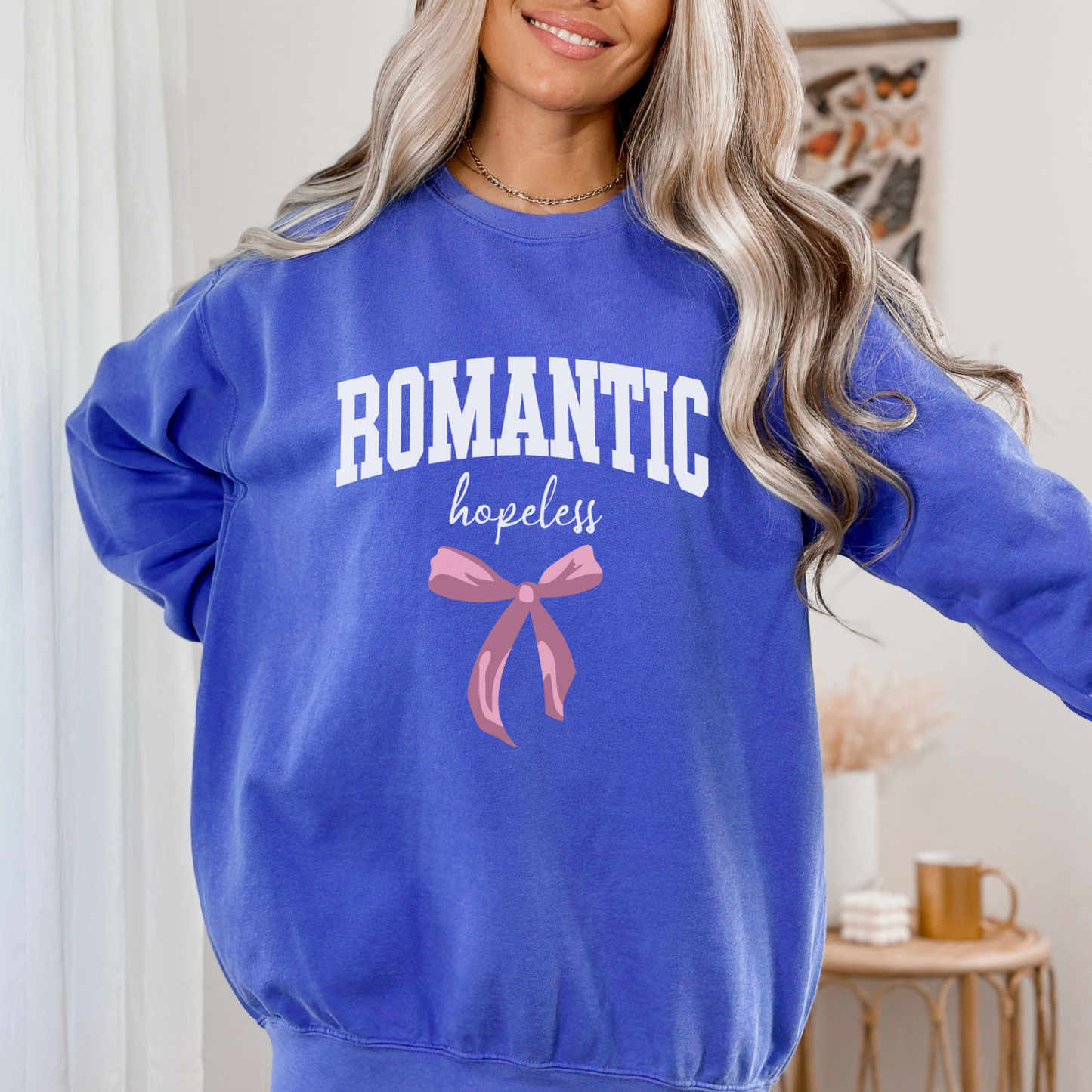 Hopeless Romantic Sweatshirt, Comfort Colors Crew Neck, Free Shipping, Book Lover, Novel Fan, Drama, Gift Trend (19)