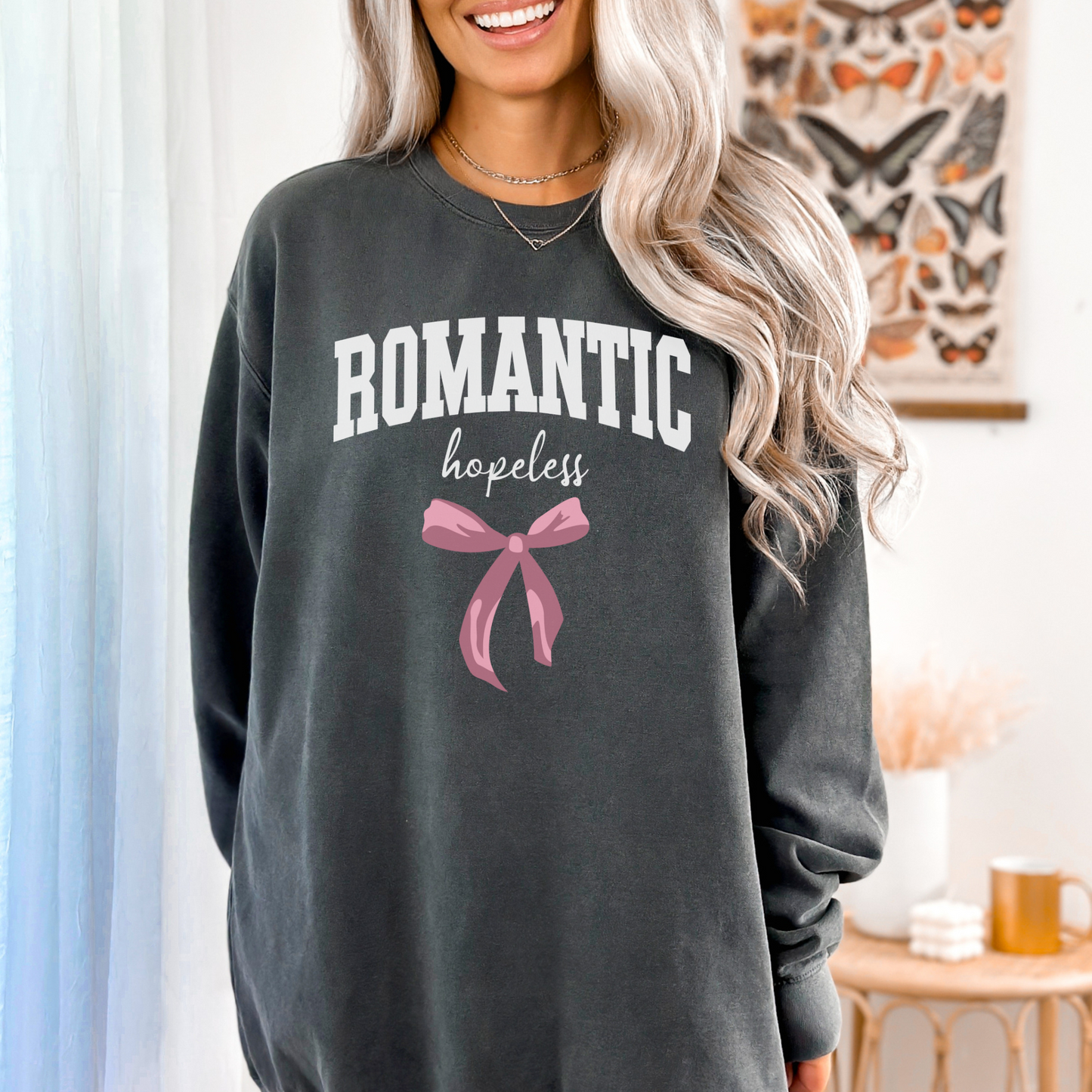 Hopeless Romantic Sweatshirt, Comfort Colors Crew Neck, Free Shipping, Book Lover, Novel Fan, Drama, Gift Trend (19)