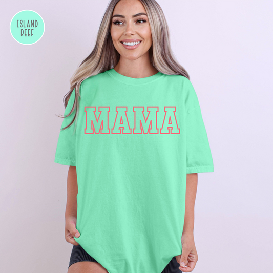 Mama Shirt Comfort Colors - Spring & Summer T-Shirt Trend, Bright and Colorful - Gift For Mom - Mother's Day Shirt, College Varsity Block Text (35)