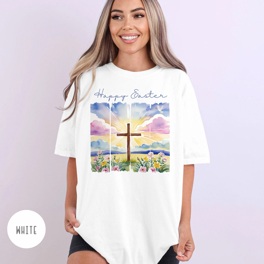 Happy Easter Shirt - Comfort Colors,  Faith, Spring, Christian, Church, Jesus, Free Shipping, Paint Strip Design (33)