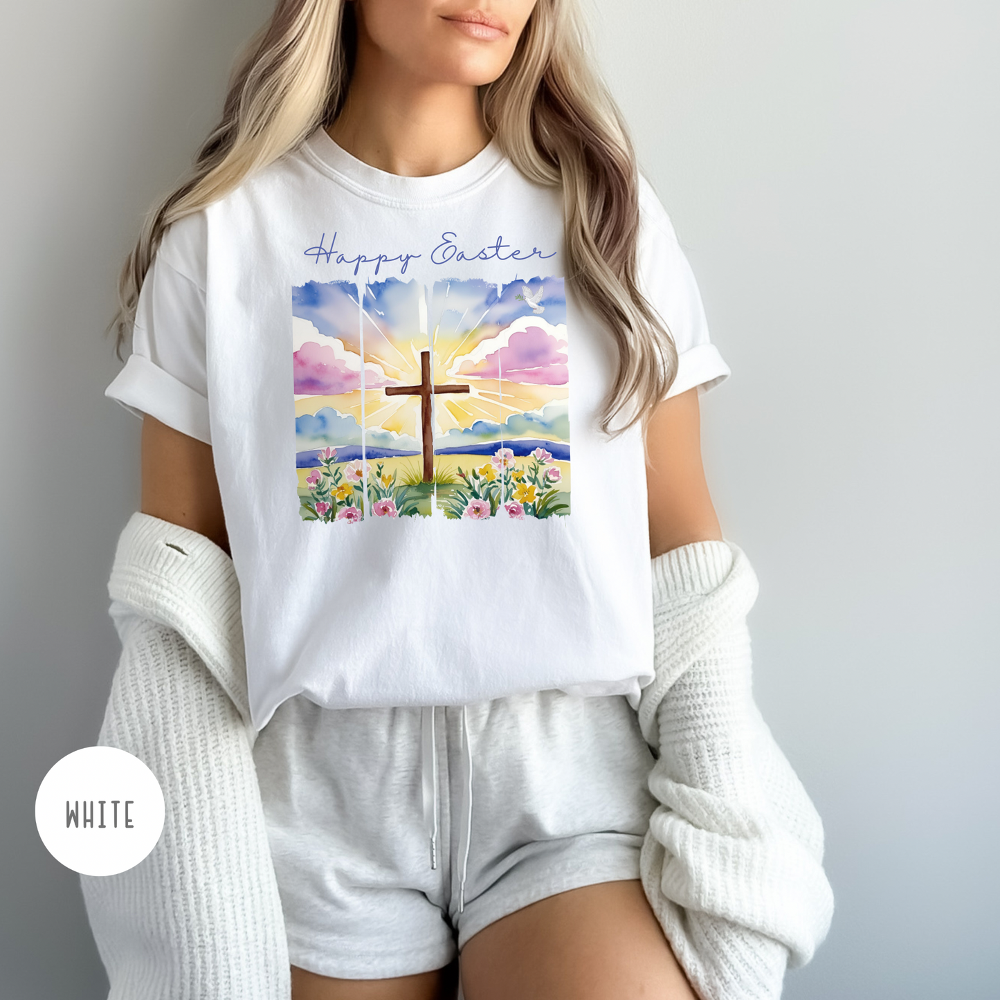 Happy Easter Shirt - Comfort Colors,  Faith, Spring, Christian, Church, Jesus, Free Shipping, Paint Strip Design (33)