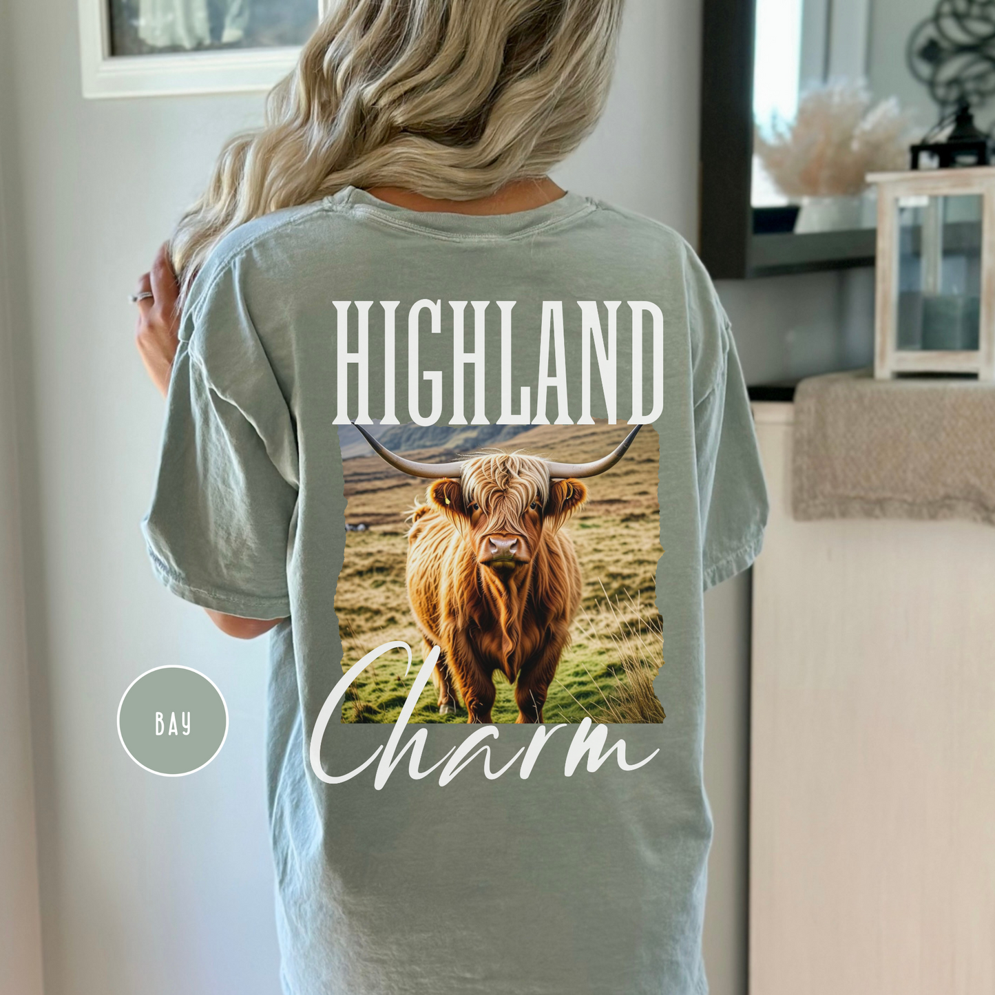 Highland Cow Charm Graphic T-shirt, Comfort Colors, Free Shipping, Western, USA (30)