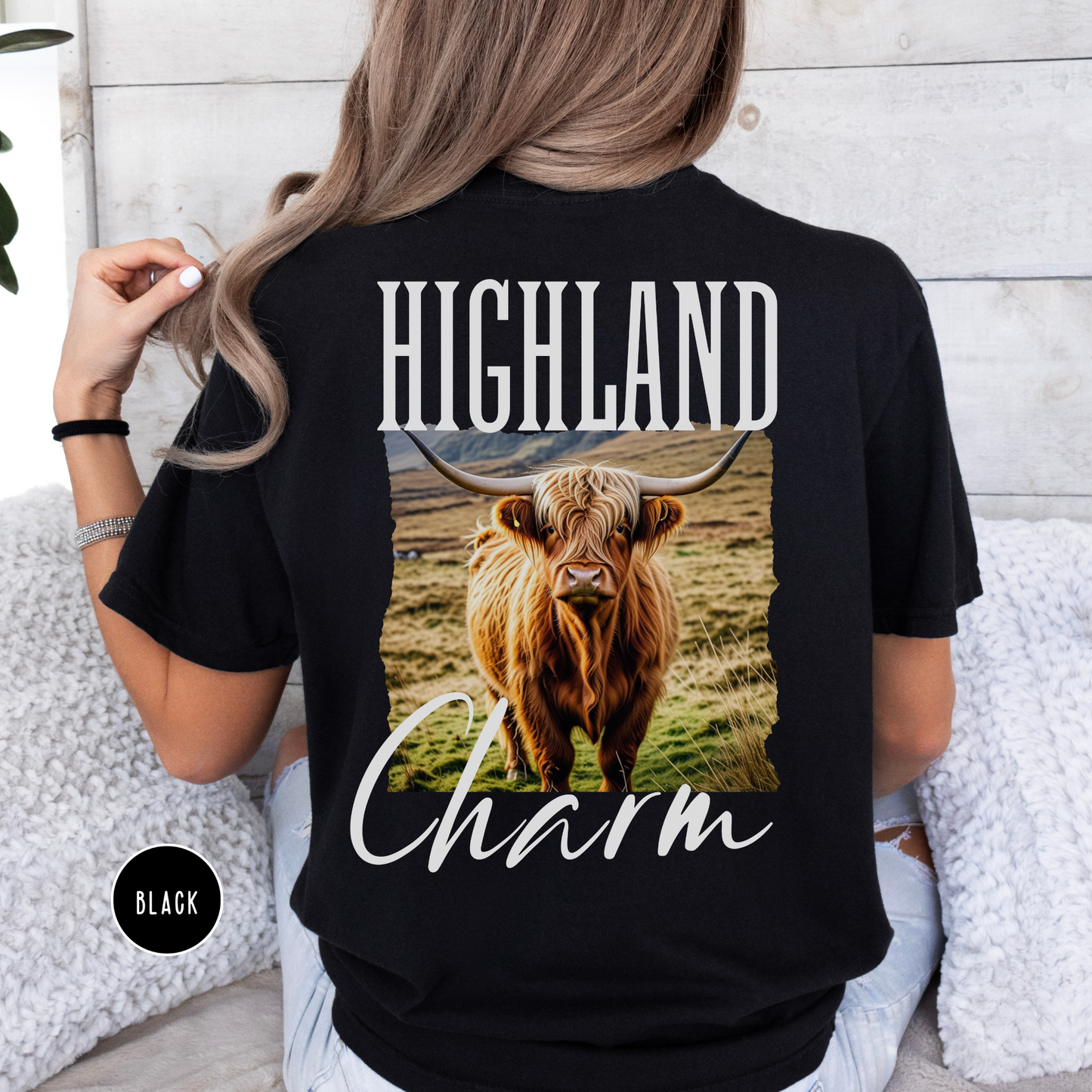 Highland Cow Charm Graphic T-shirt, Comfort Colors, Free Shipping, Western, USA (30)
