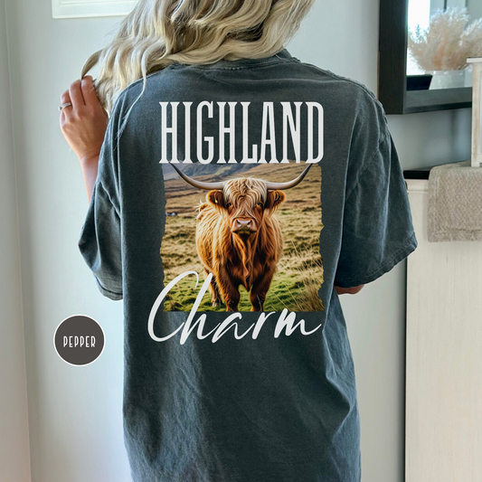 Highland Cow Charm Graphic T-shirt, Comfort Colors, Free Shipping, Western, USA (30)