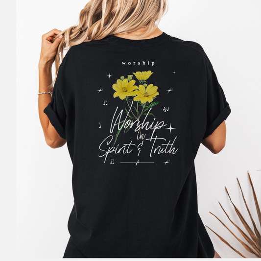Worship in Spirit & Truth Shirt, Comfort Colors, Vintage, Graphic, Bible, Christian, Women, Juniors, Flowers, Cotton, (13)