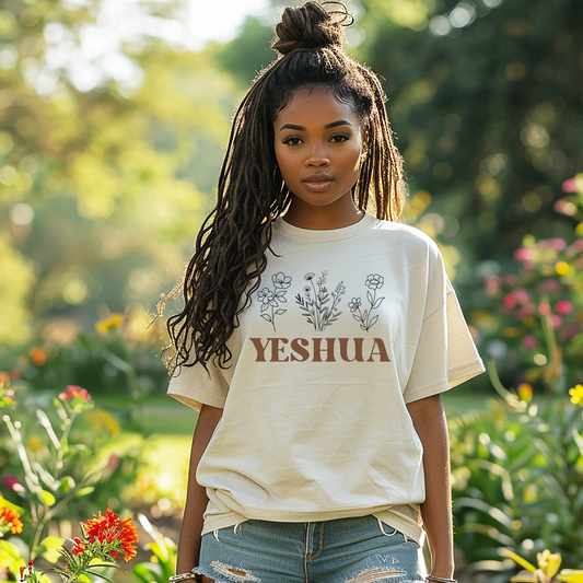 Yeshua Shirt, Christian Tee, Flower Graphic, Faith, Christian Clothing, Church Wear, Gift, Inspirational, Cotton, (05)