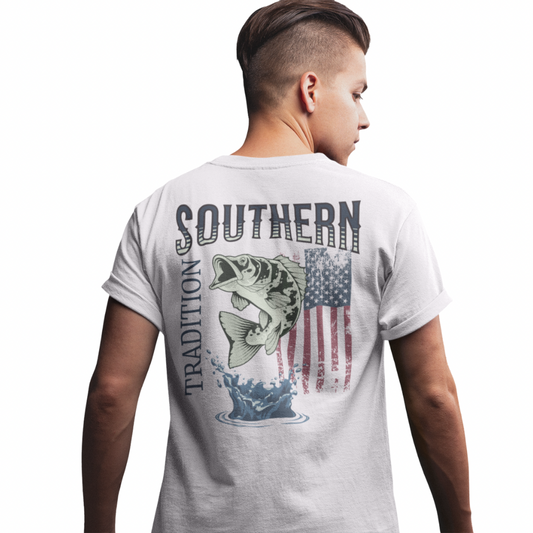 Southern Tradition Fishing Shirt, Fathers Day Gift, US Flag, Bass Fish