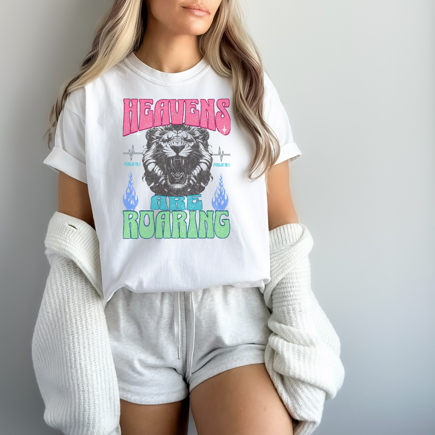 Heavens are Roaring Lion Shirt, Colorful Graphic, Crewneck, Christian Apparel, Faith, Church Wear
