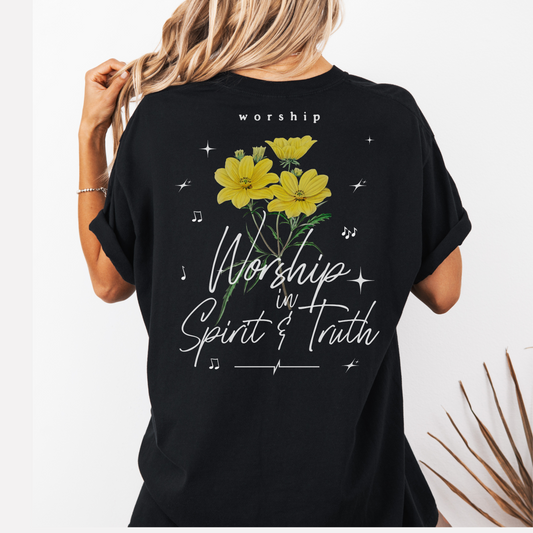 Worship in Spirit & Truth Shirt, Custom Graphic Comfort Colors Material, Vintage Style, Bible Verse, Christian Tee, Wild Flower