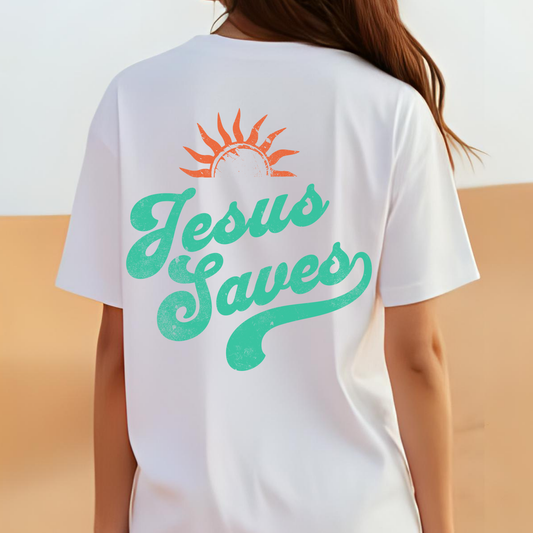Jesus Saves Tee, Christian Tee, Church Wear, Vacation Tee, Summer Cotton T-shirt
