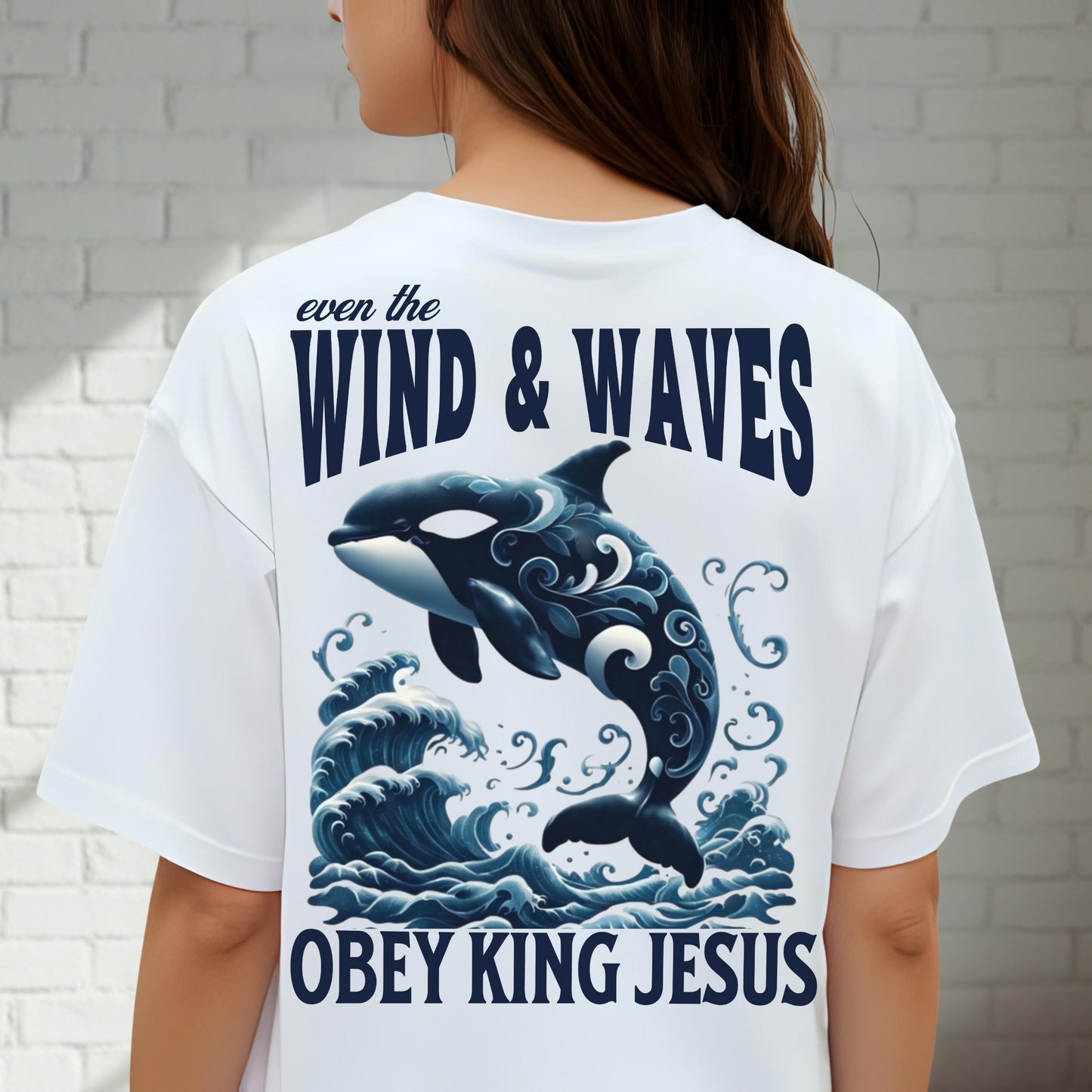Wind & Waves Obey King Jesus Tee, Church Tee, Casual Christian Shirt, Ocean, Whale, Spiritual Tee